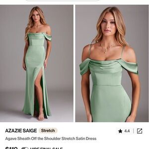 Azazie Green Sheath Maxi Dress with Slit